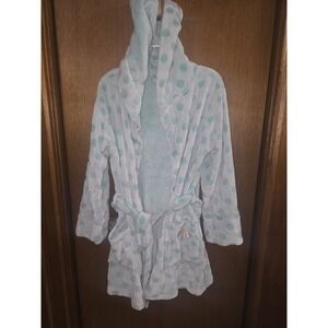 PINK Victoria Secret Green Polka Dot Soft Plush Bath Dressing Robe Women's Sz M